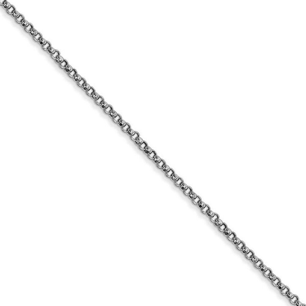 1.55mm 14k White Gold Solid Rolo Pendant Chain Necklace, 20 Inch